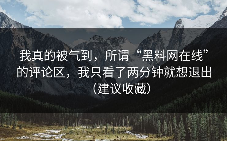 我真的被气到，所谓“黑料网在线”的评论区，我只看了两分钟就想退出（建议收藏）
